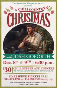 photo of Josh Goforth and a promo for an event in Brundidge